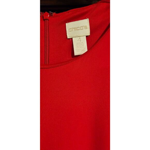 Chico's Red Jersey Sheath Pencil Dress Side Ruffle Stretch Sz 4 US 2X 18 20 - Picture 2 of 3